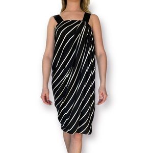 Dries van Noten Black and White silk draped stripe summer dress